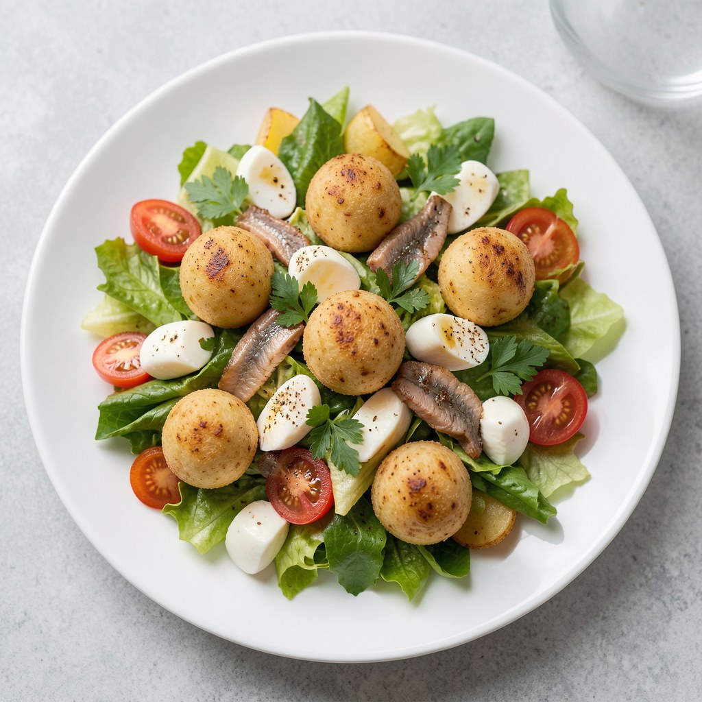 Sałatka z kulkami ziemniaczano-rybnymi