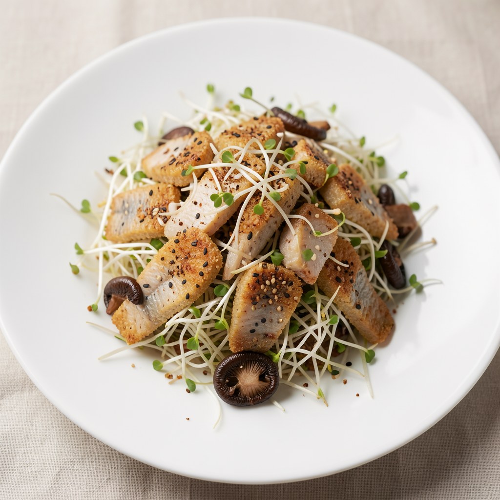 Sałatka z kiełkami i dorszem w cieście