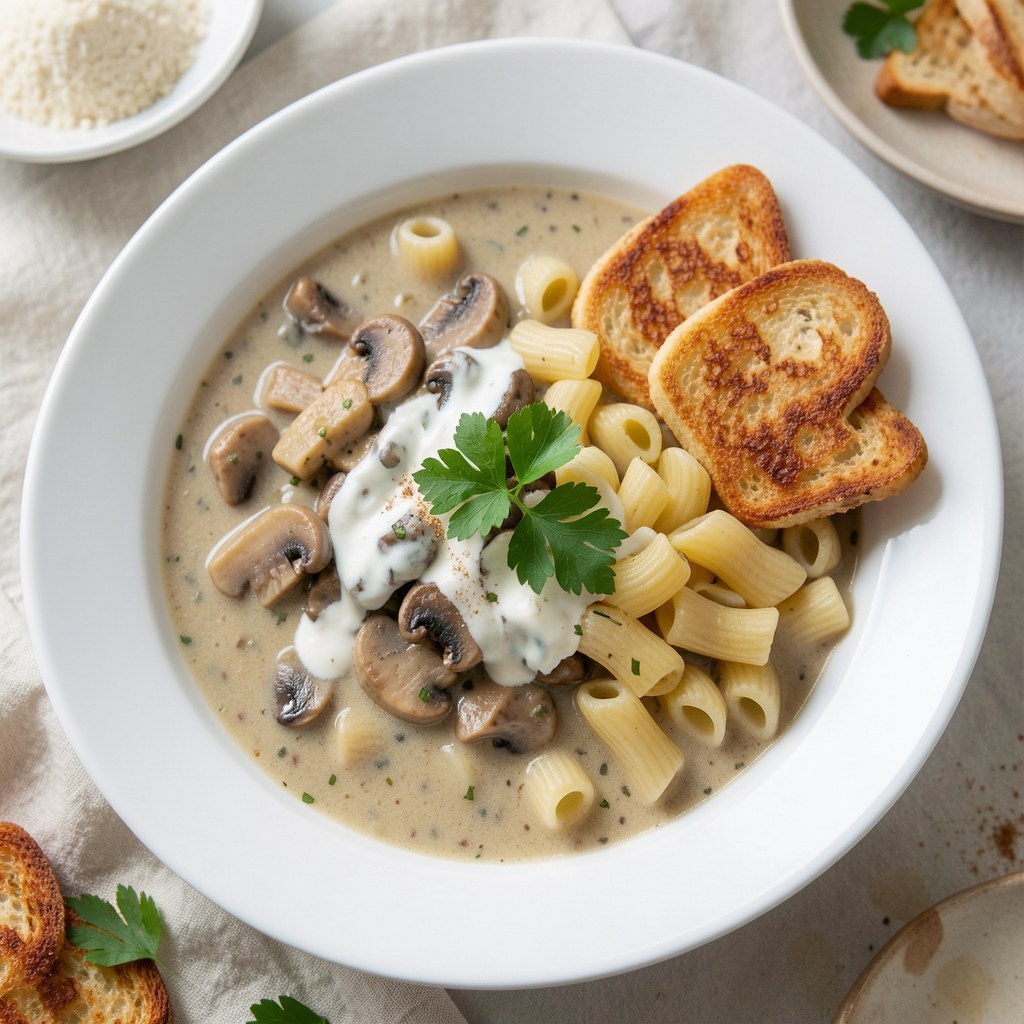 Pośpieszna zupa grzybowa z makaronem z naleśników