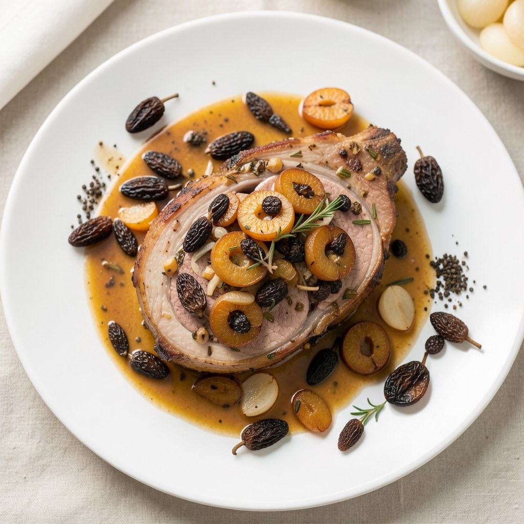 Schab ze śliwkami i morelami