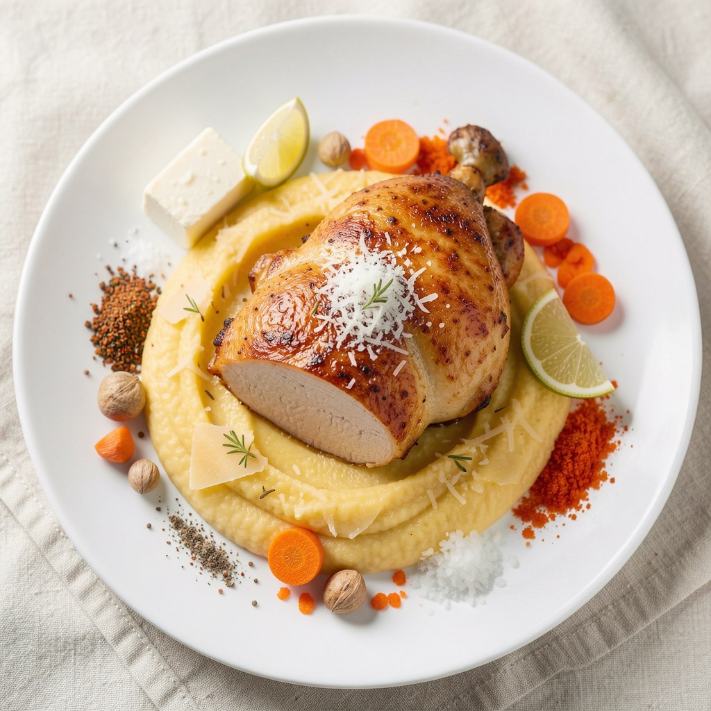 Pieczona pierś kurczaka z pure marchwiowym
