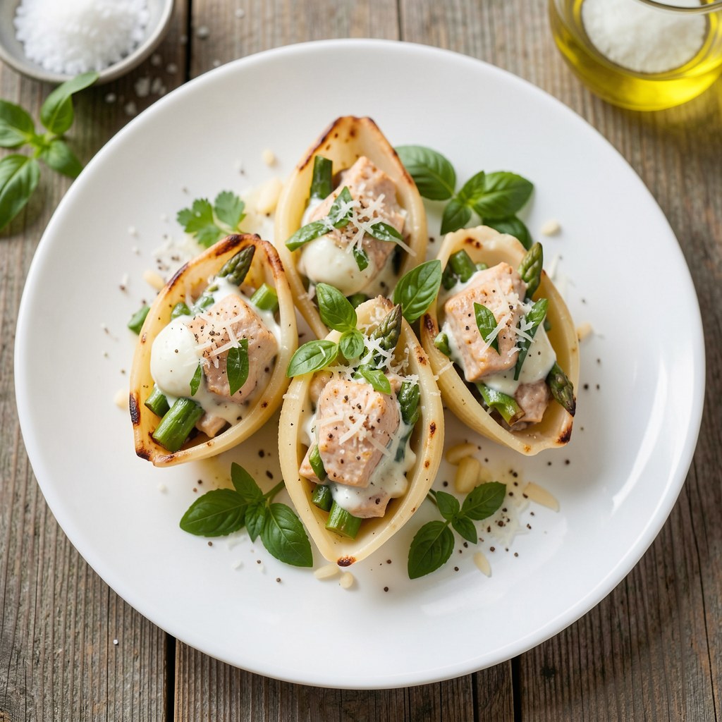 Szparagi z kurczakiem w muszlach