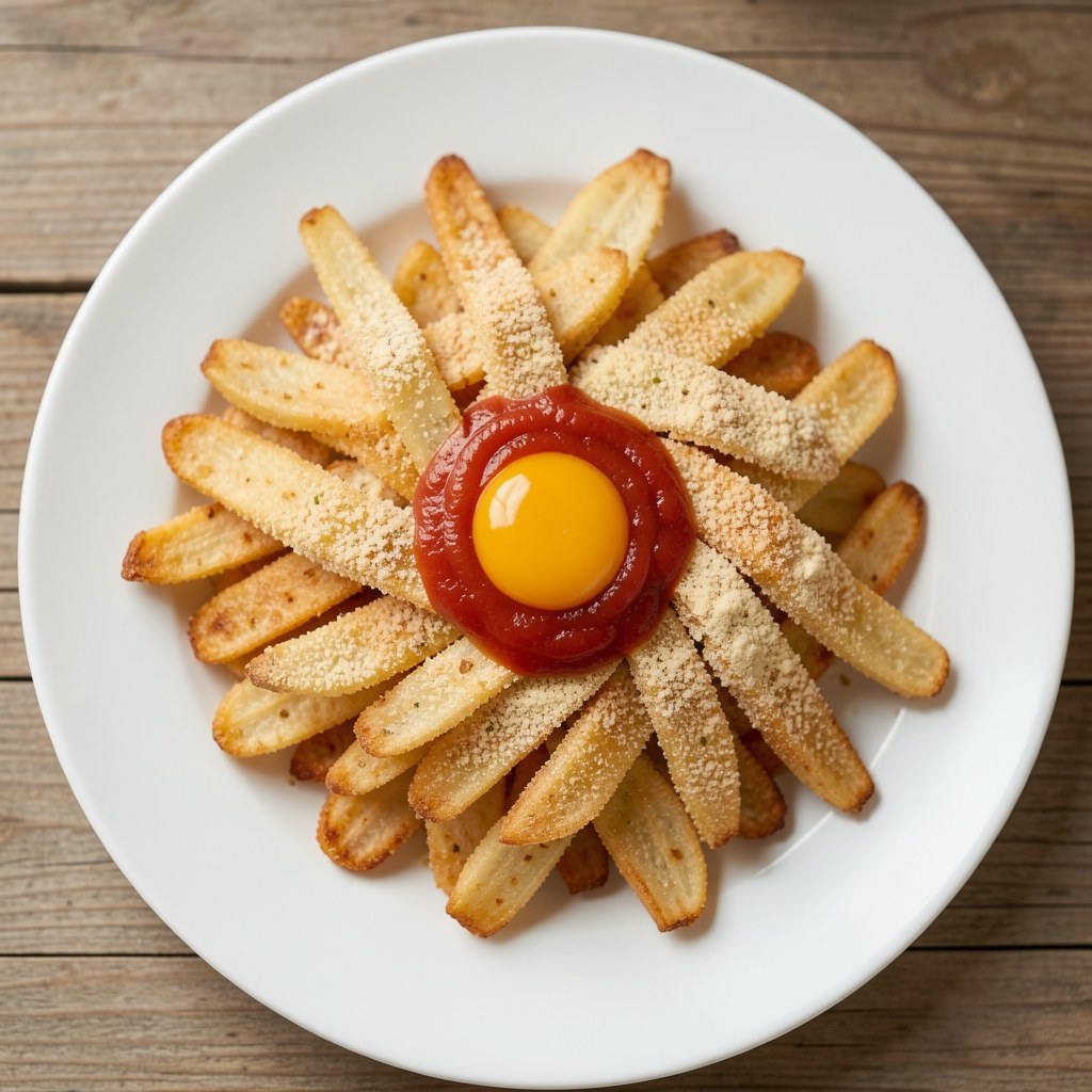 Frytki z patisona z keczupem