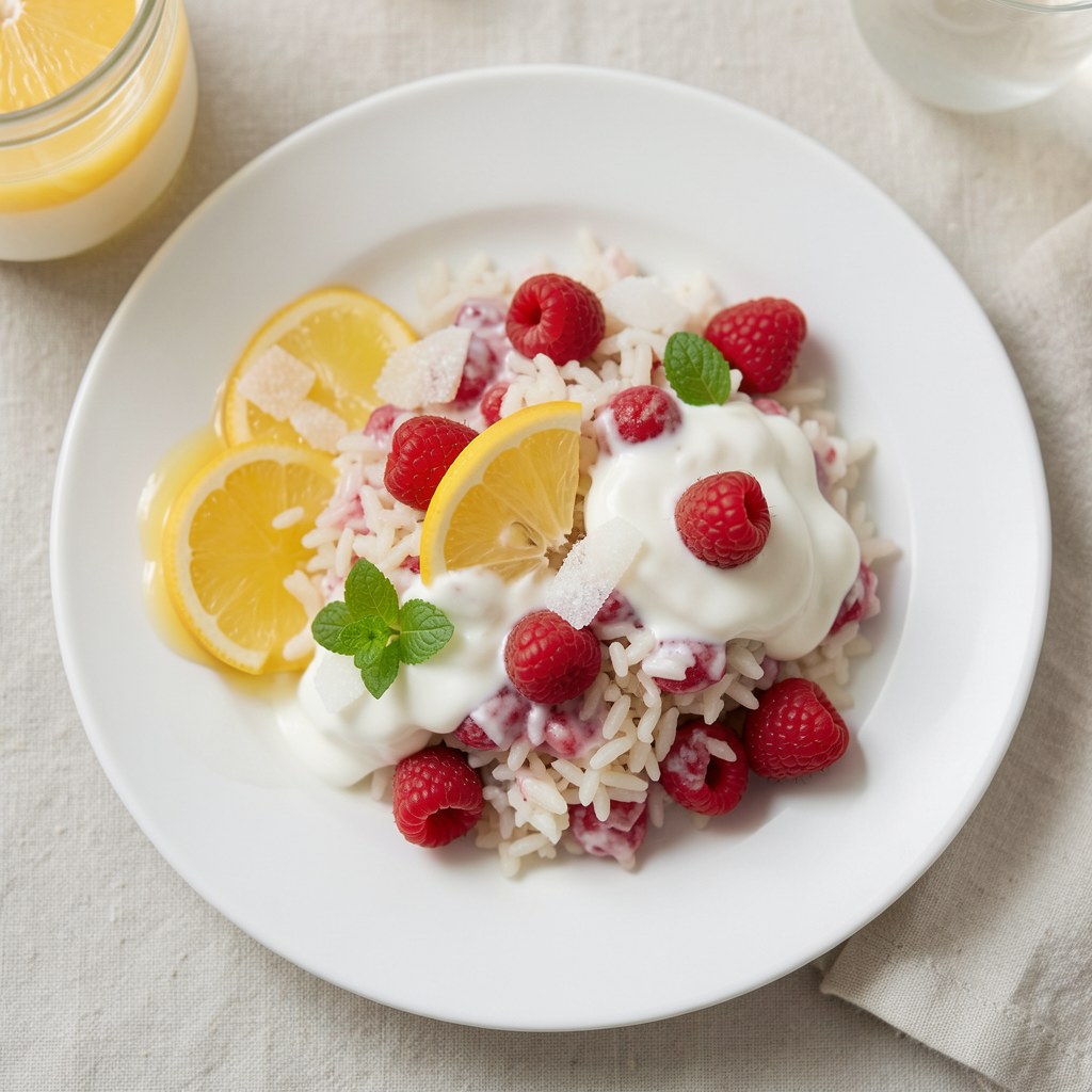 Ryż z truskawkami i sokiem z cytryny