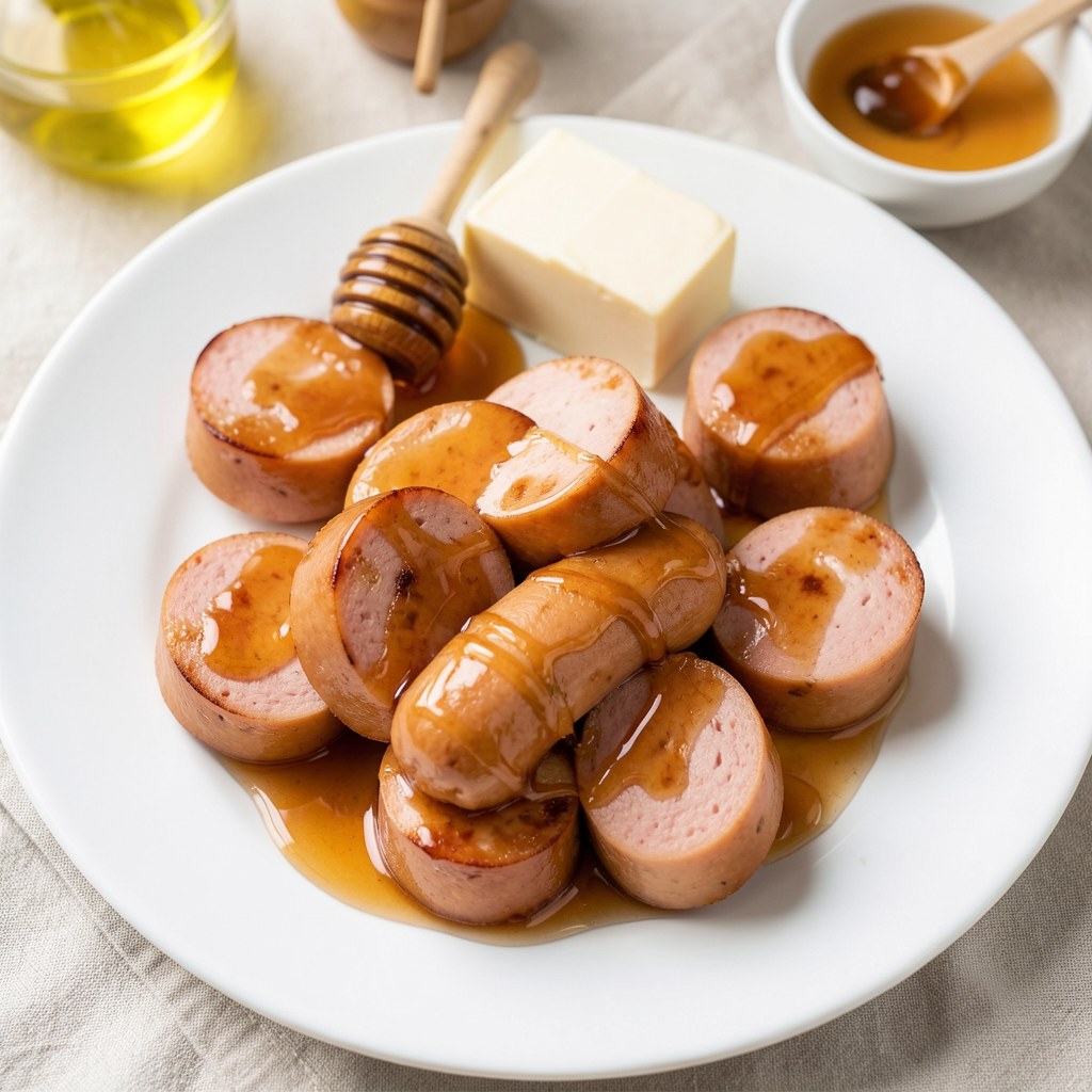 Biała kiełbasa obsmażana w miodzie