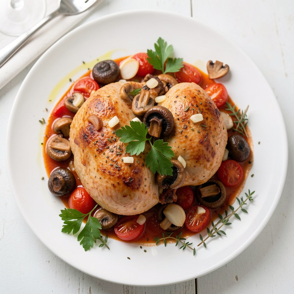 Kurczak duszony z pomidorami i czosnkiem