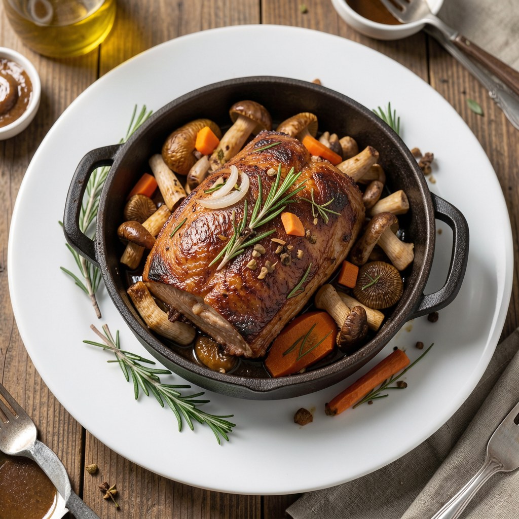 Pieczeń z dzika z grzybami z garnka rzymskiego