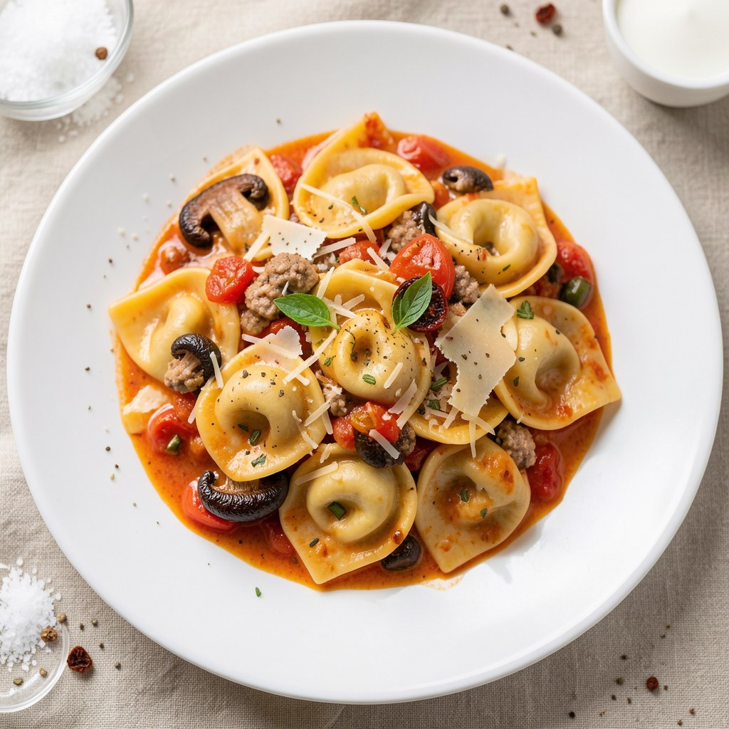 Tortellini w sosie pomidorowo-grzybowym