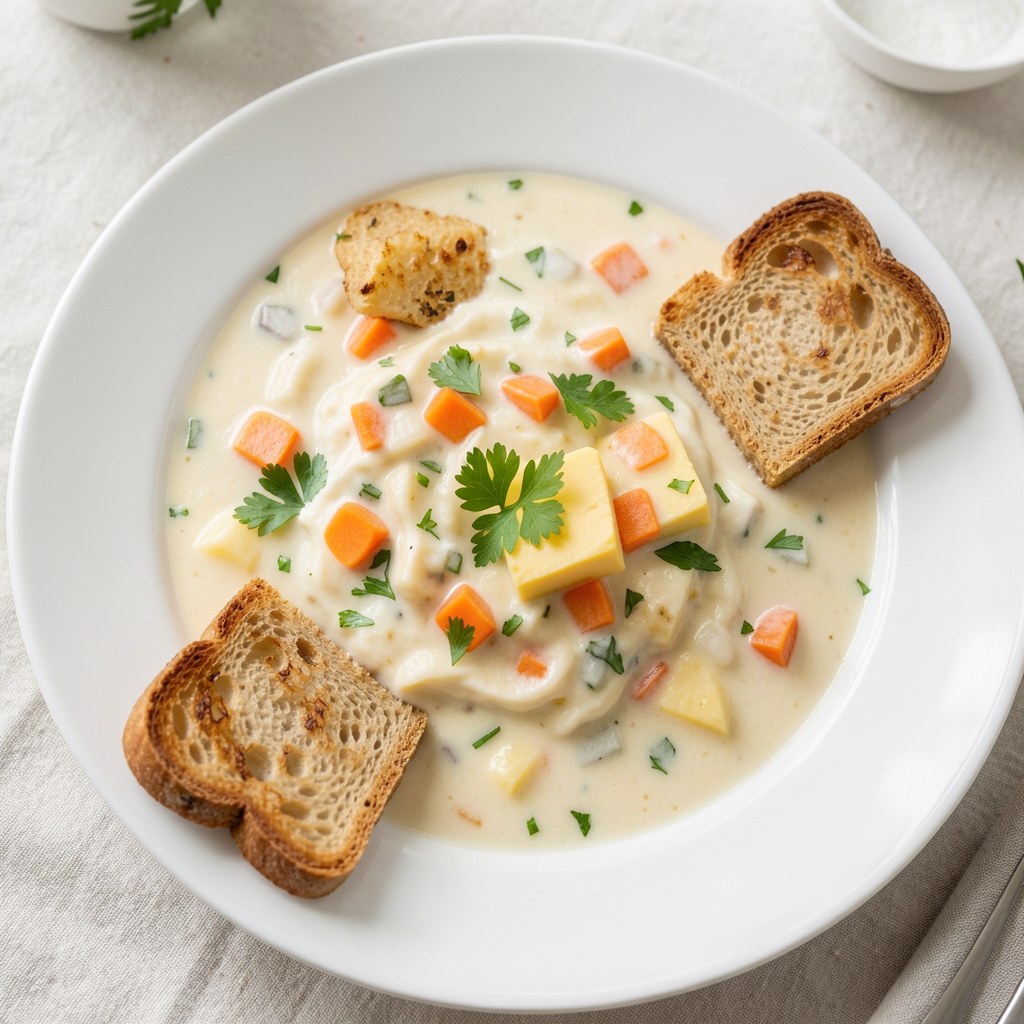 Zupa serowa z grzankami