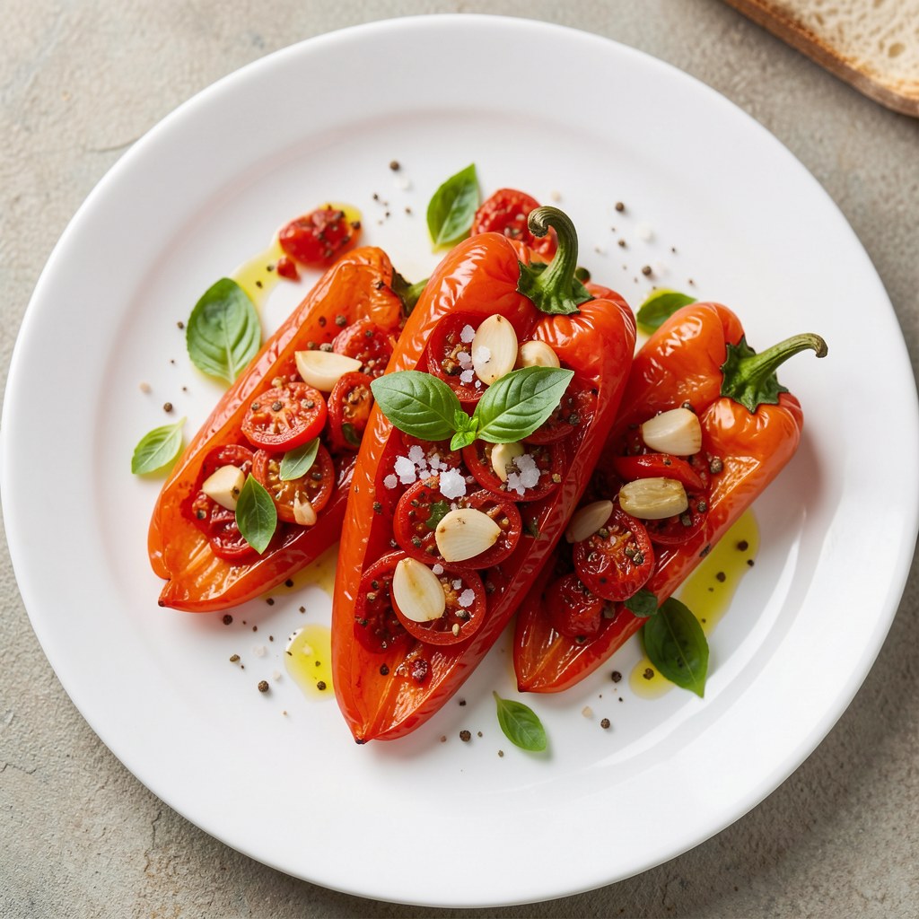Pieczona papryka z suszonymi pomidorami i bazylią