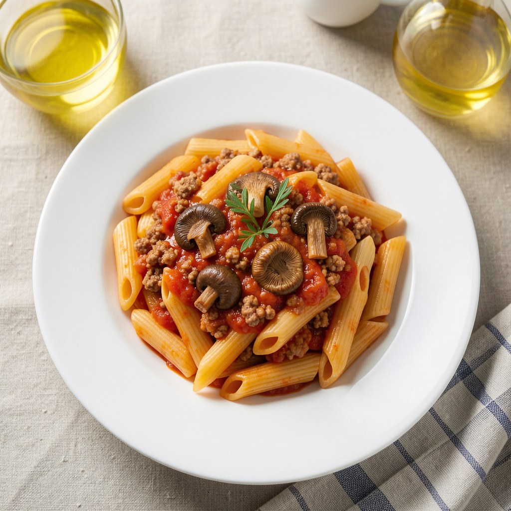 Penne z sosem prawie bolognese aromatyzowanym prawdziwkami