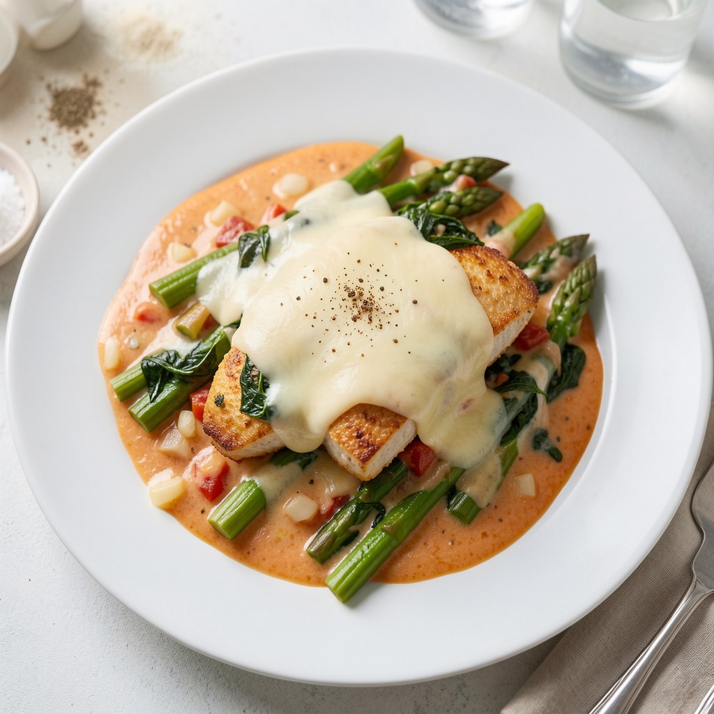 Dorsz pod pierzynką w winnym sosie ze szpinakiem