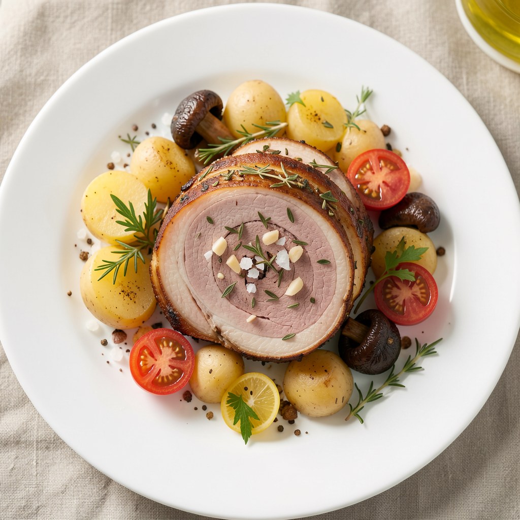 Schab z cytryną i boczkiem