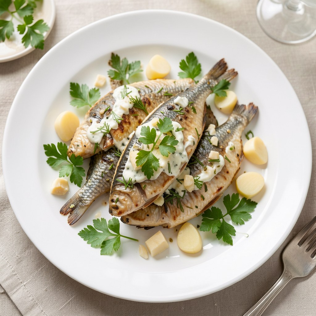 Pieczone karasie z czosnkiem i ziołami