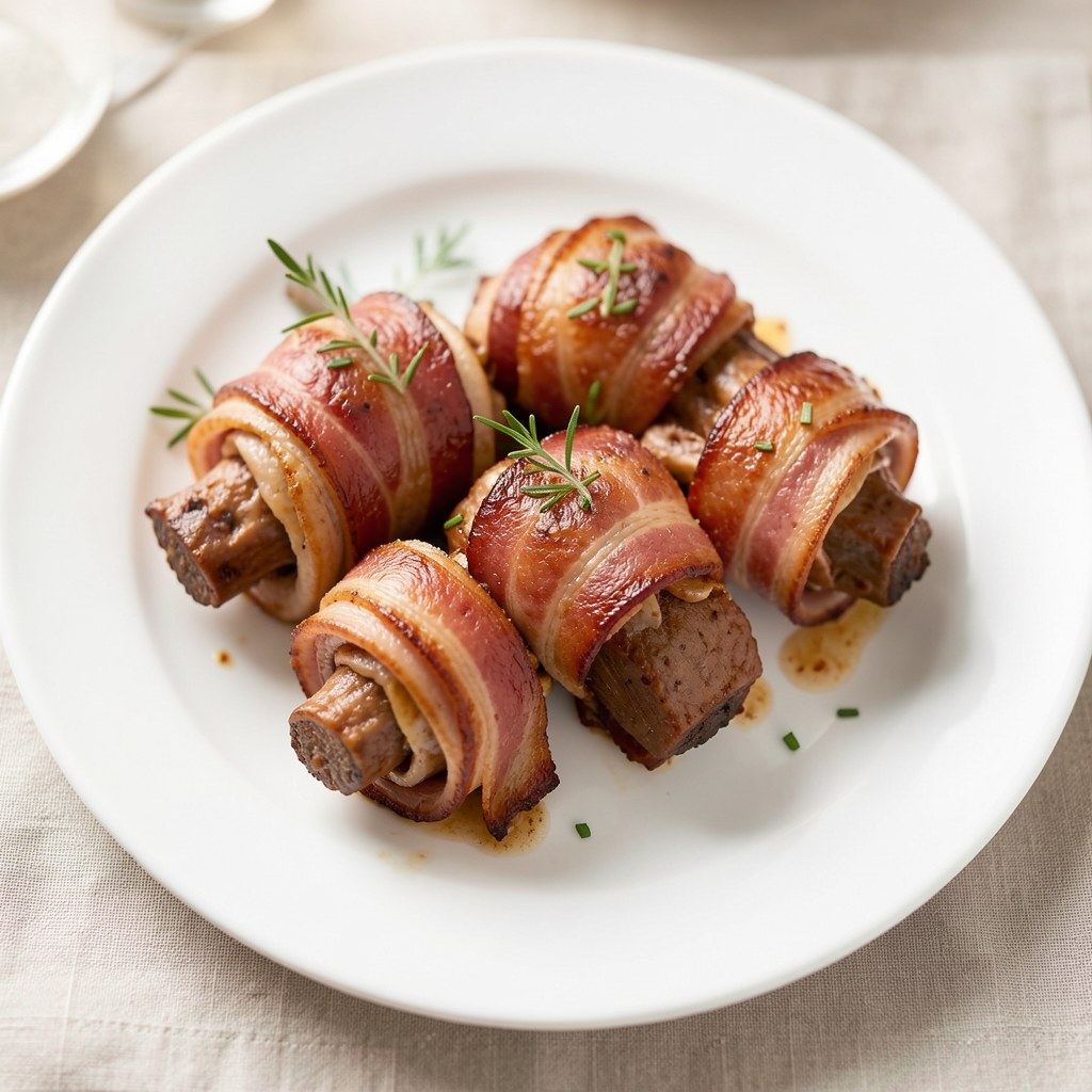 Pieczone przepiórki ubrane w bikini z boczku