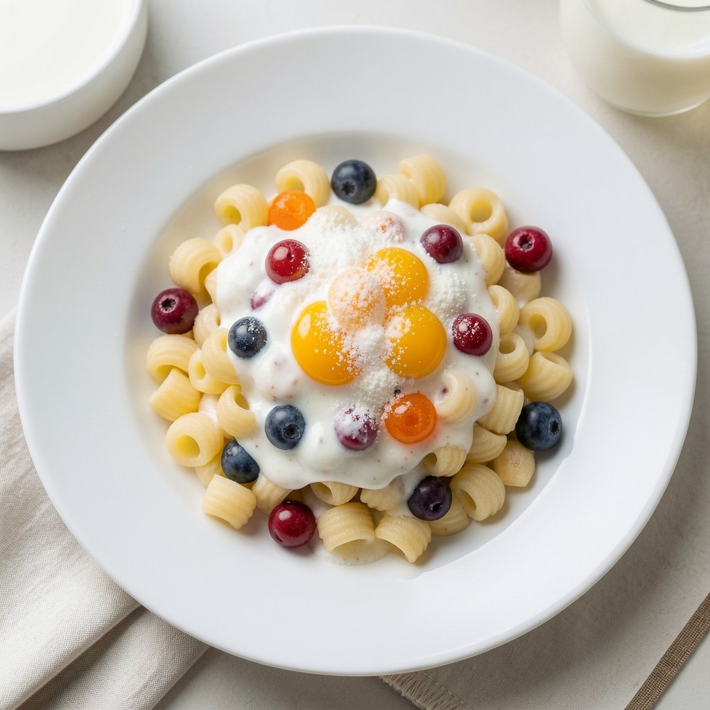 Makaron z sosem owocowym