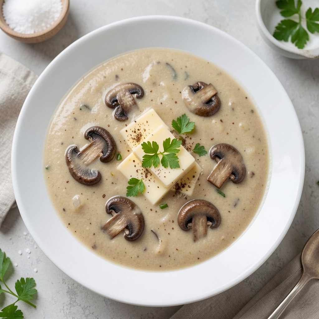 Zupa pieczarkowa z serem topionym