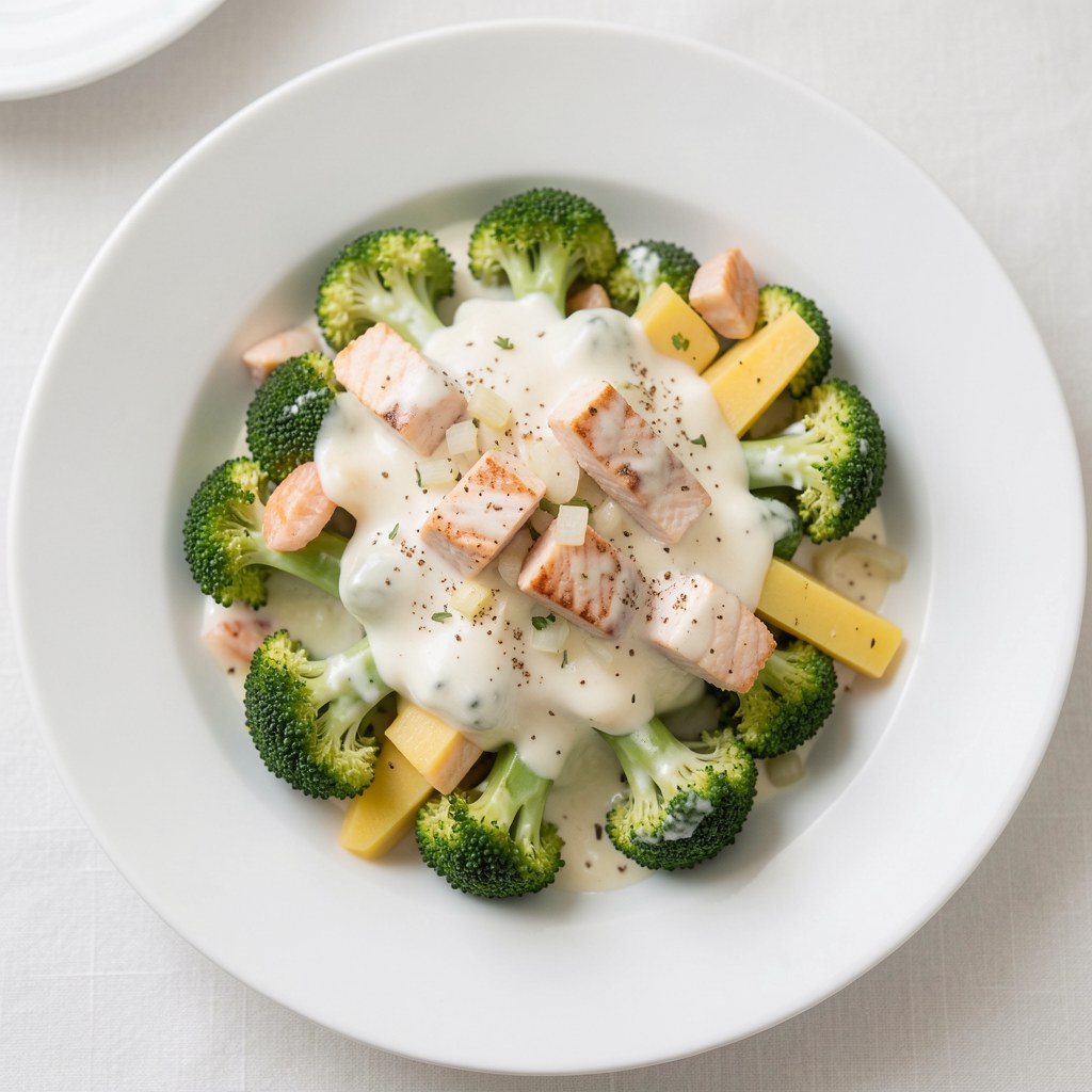 Brokuły w sosie serowo-łososiowym