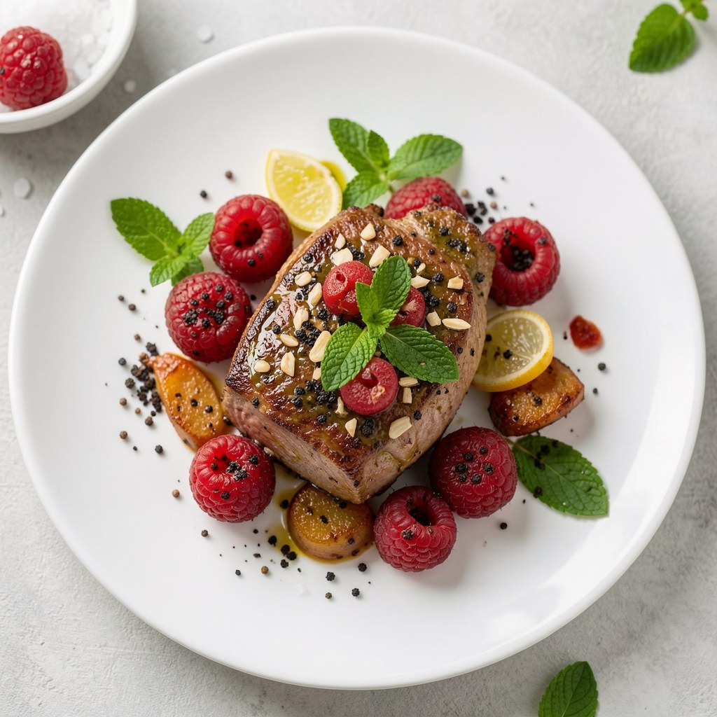 Filet z soli podany z aromatycznymi truskawkami i czarnym pieprzem