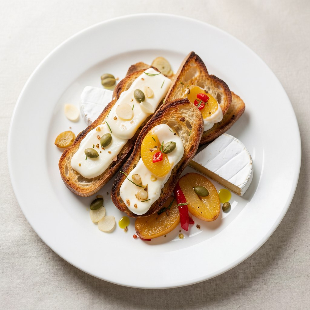 Grzanki z serem Brie i pikantna gruszką