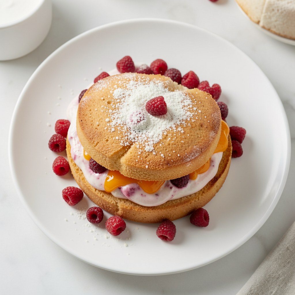 Biszkopt z masą rabarbarową.