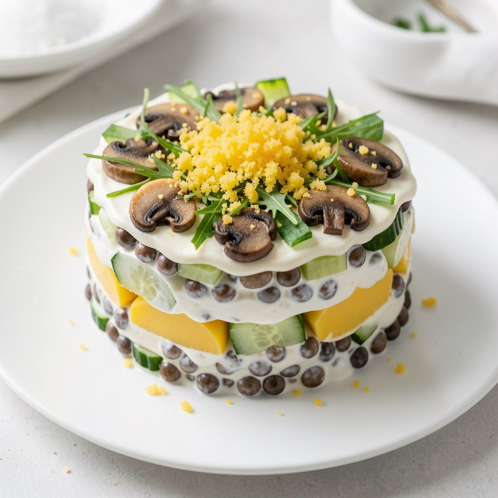 Sałatka z pieczarek warstwowa