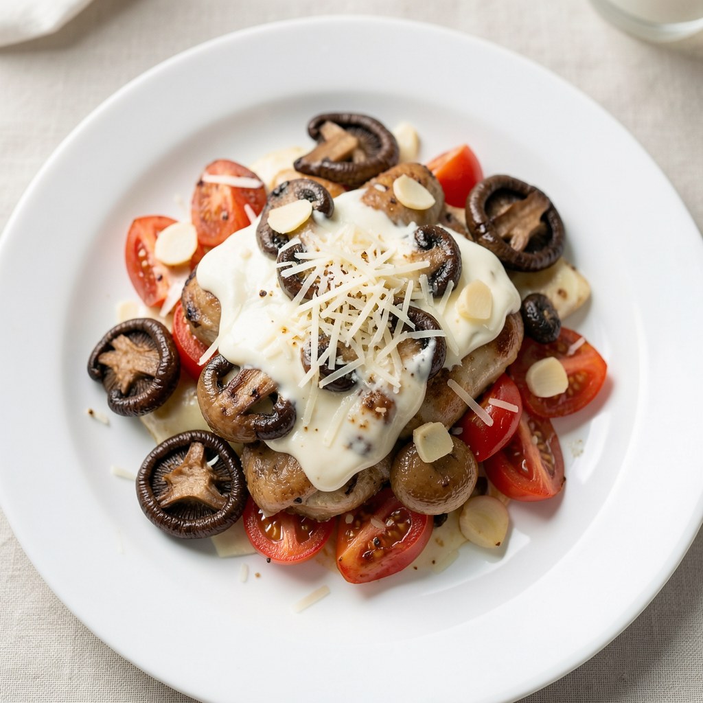 Mule zapiekane z pieczarkami