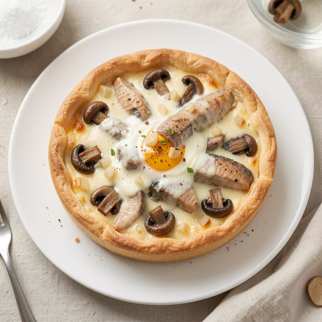 Tarta z tuńczykiem i pieczarkami