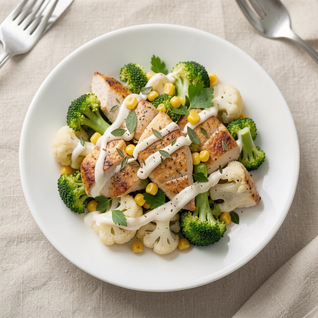 Sałatka z kalafiorem, brokułem i kurczakiem