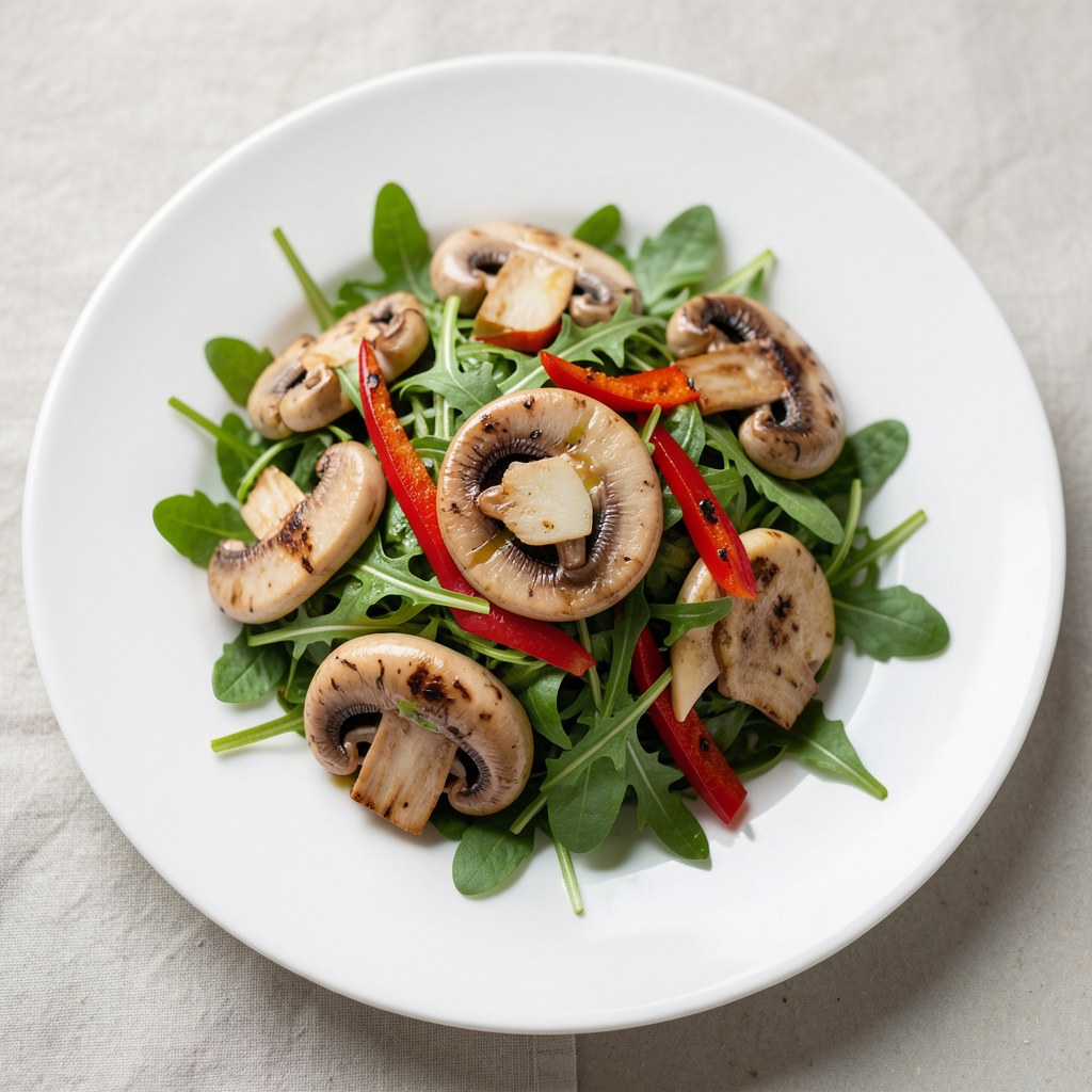Rukola z pieczarkami i papryką