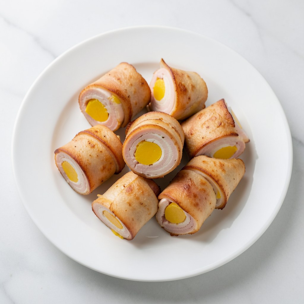 roladki z serem, boczkiem i parówkami