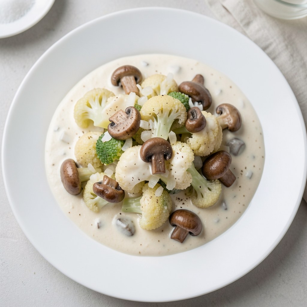 Brokuły z pieczarkami w śmietanie