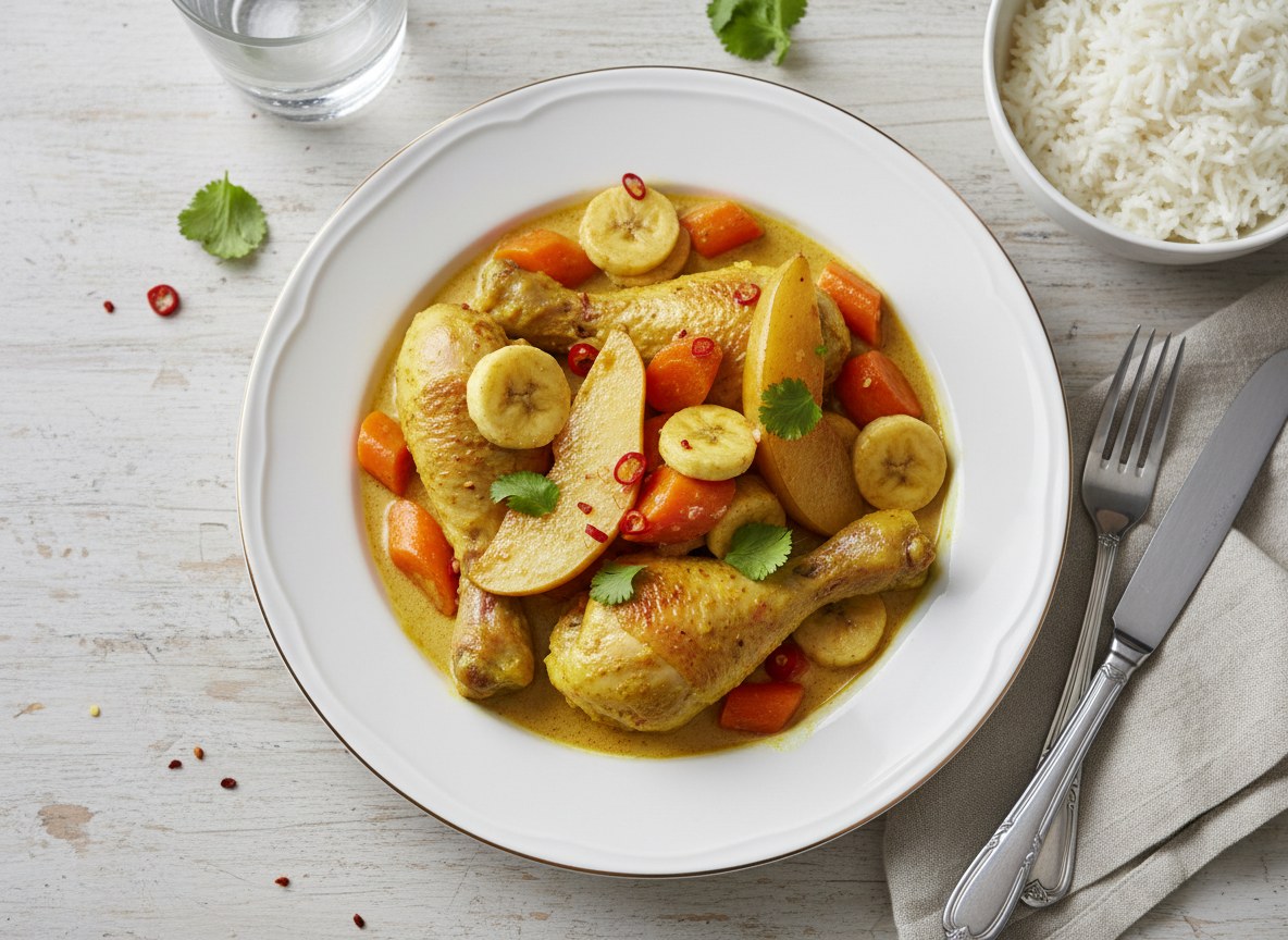 Kurczak duszony w sosie curry z marchewką i gruszkami