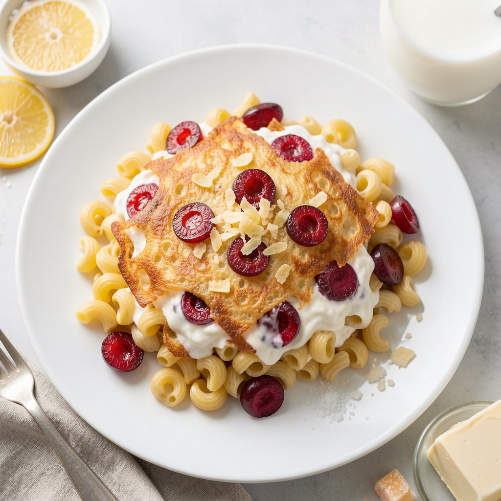 Zapiekanka makaronów z twaróżkiem i wiśniami