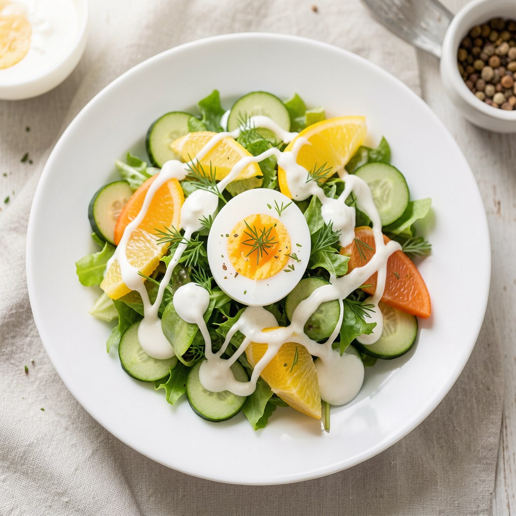 Wiosenna sałatka z jajkiem i sosem jogurtowym