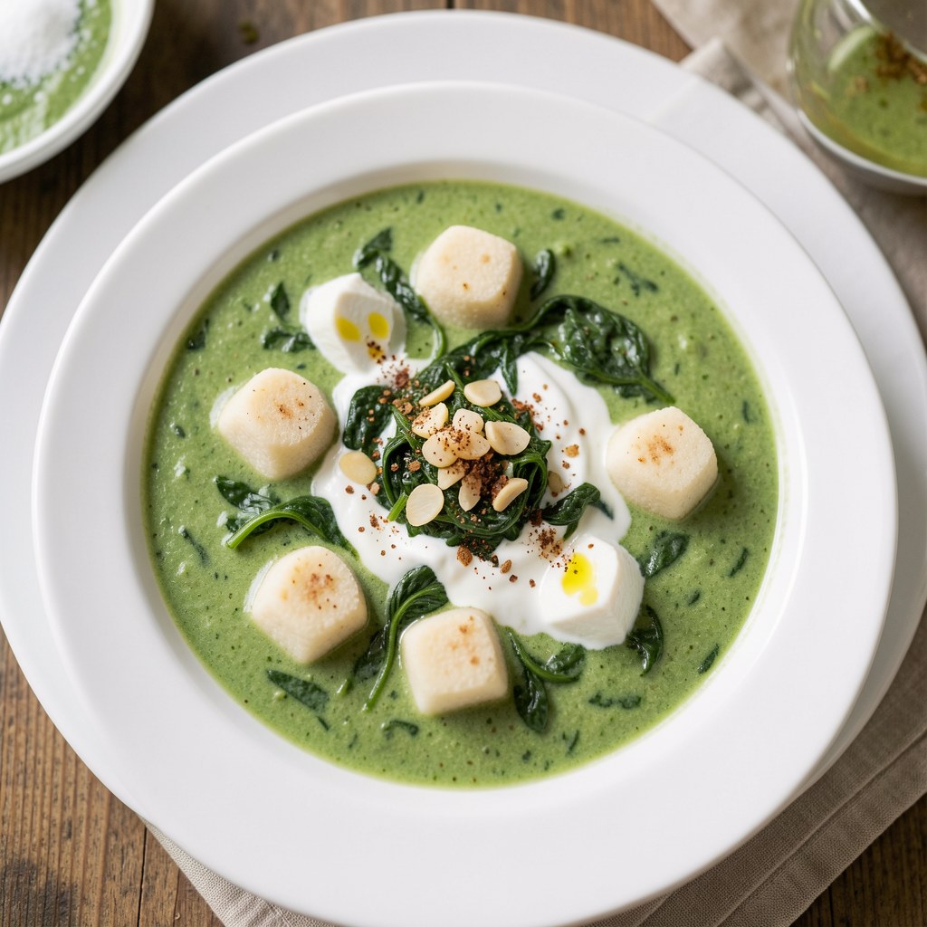 Zupa szpinakowa z serowymi kluseczkami