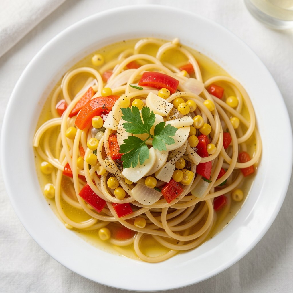 Spaghetti z kukurydzą i papryką