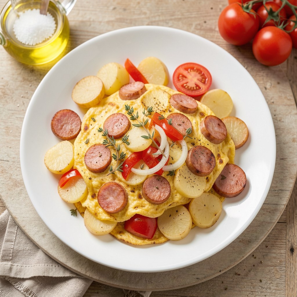Wiejski omlet z ziemniakami i kiełbasą