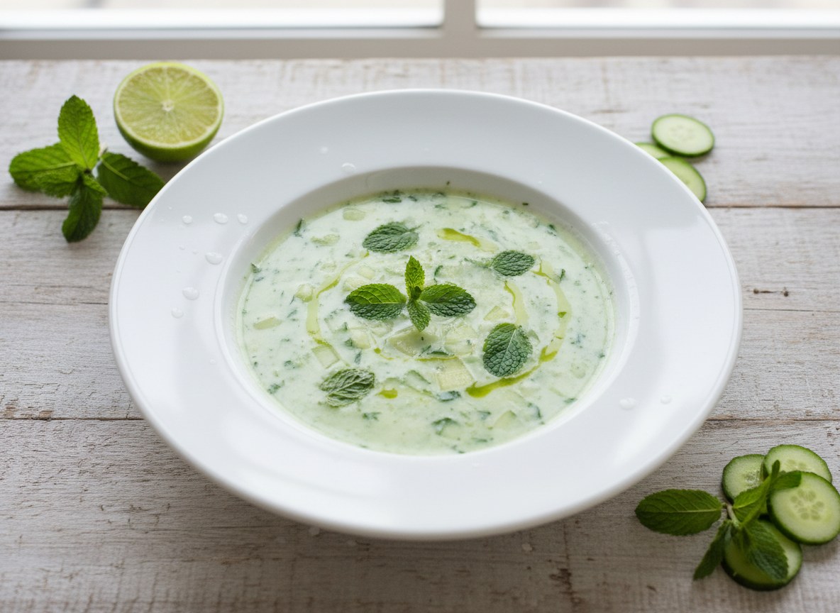 Indyjski chłodnik ze świeżego ogórka aromatyzowany świeżą miętą