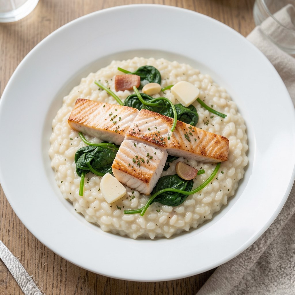 Risotto z wędzonym łososiem i szpinakiem