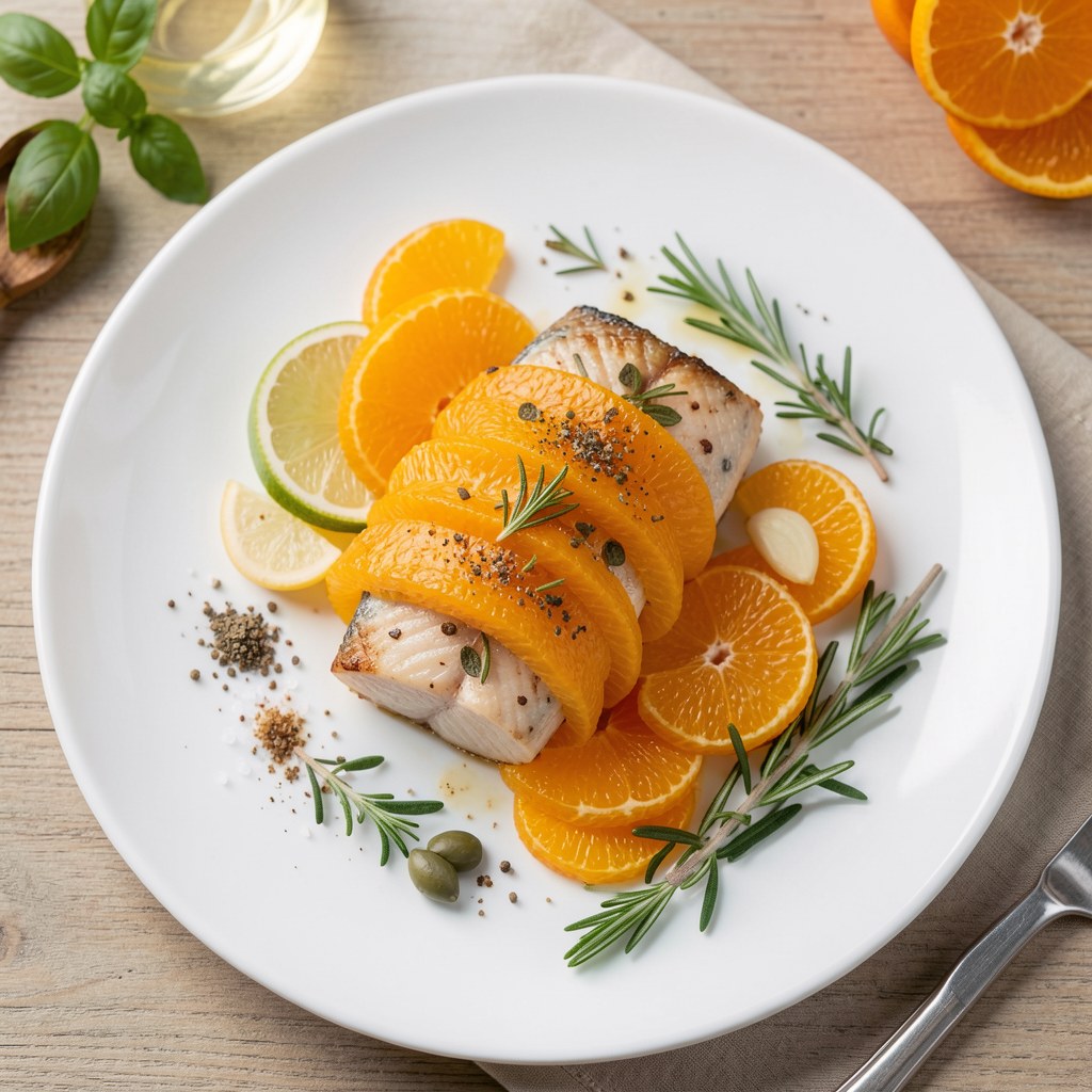 Łosoś zapiekany w pomarańczach