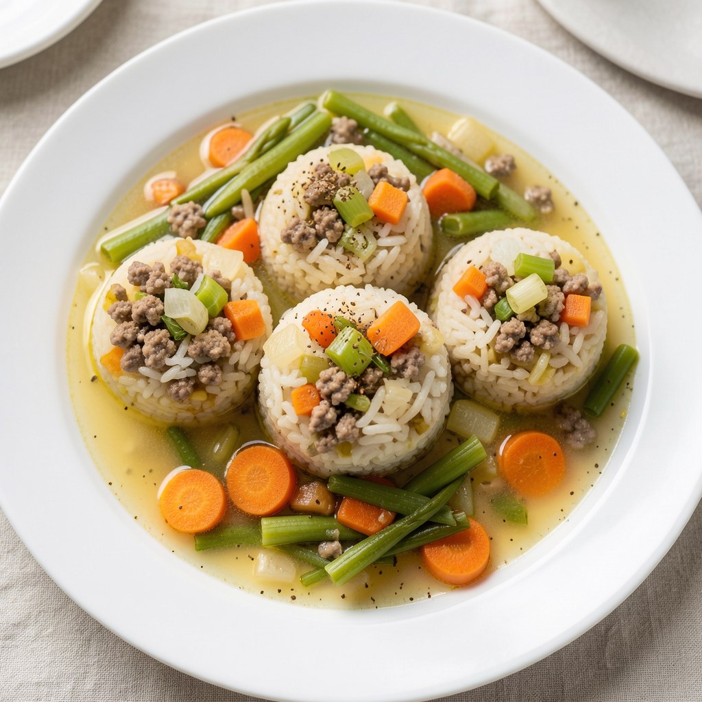 Pulpety mięsno-ryżowe duszone z kalarepką i marchwią