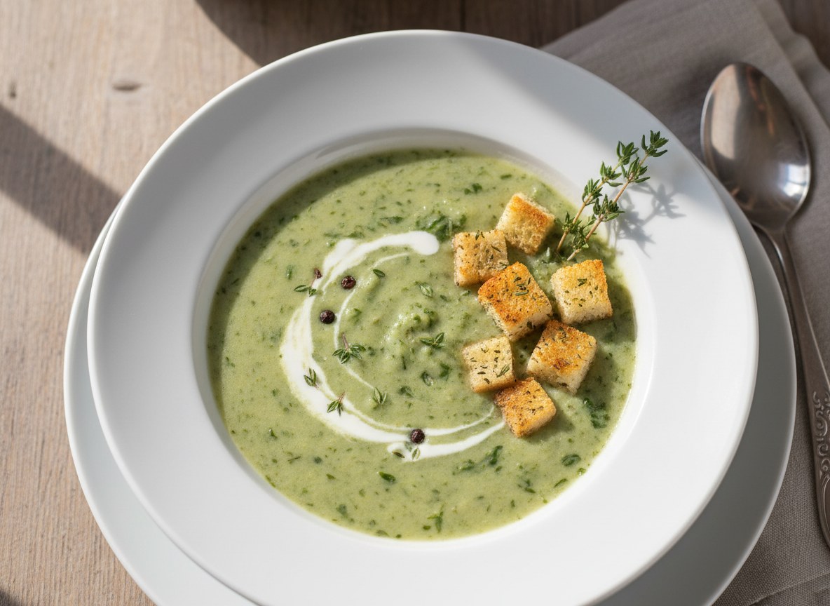 Zupa czosnkowa ze szpinakiem