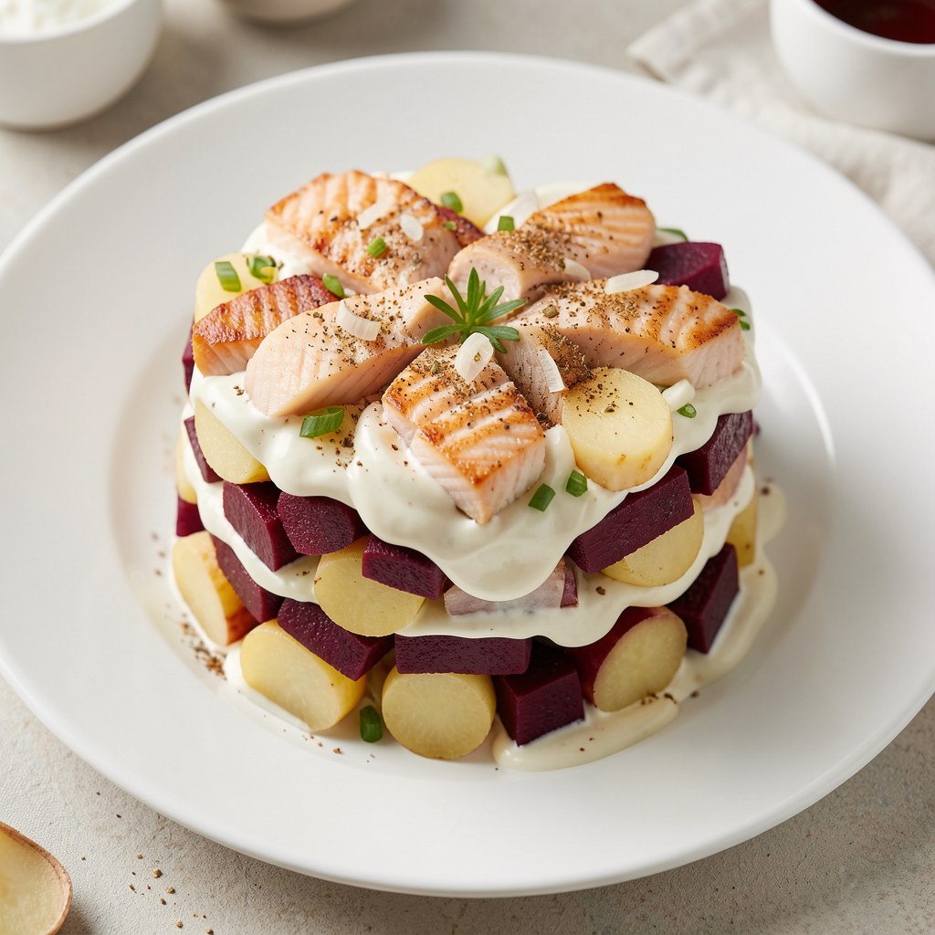 Sałatka z wędzonym łososiem i buraczkami