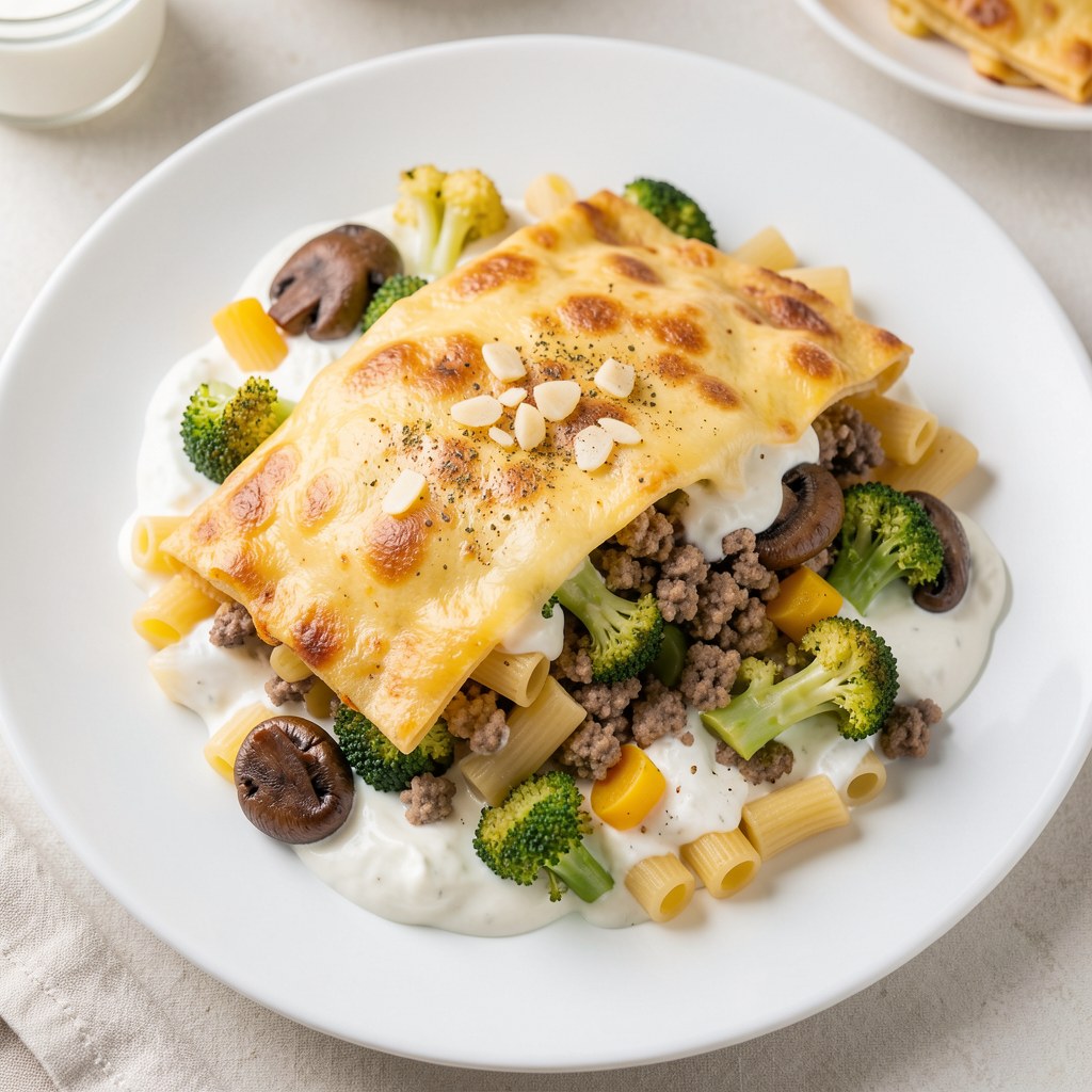 Zapiekanka z brokułami i mięsem mielonym