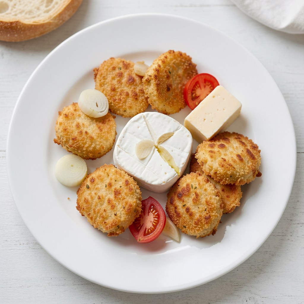 Panierowane parówki, panierowany Camembert i panierowane kotlety sojowe