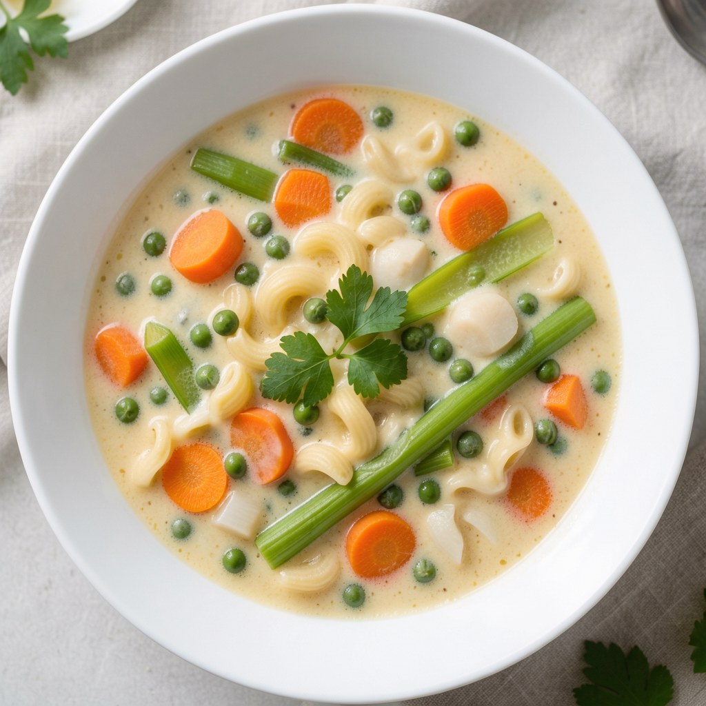 Warzywna zupka z makaronem i serkami