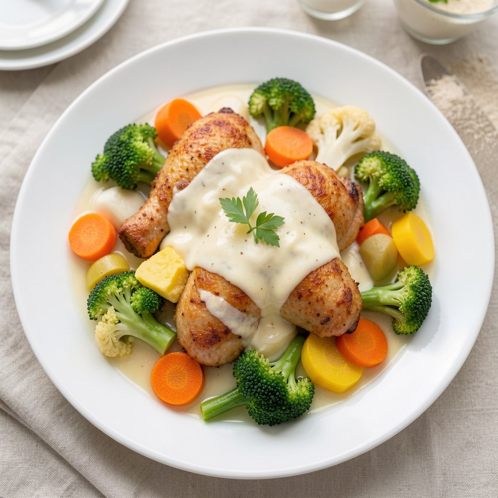 Jarzynki z serem i smażonym kurczakiem