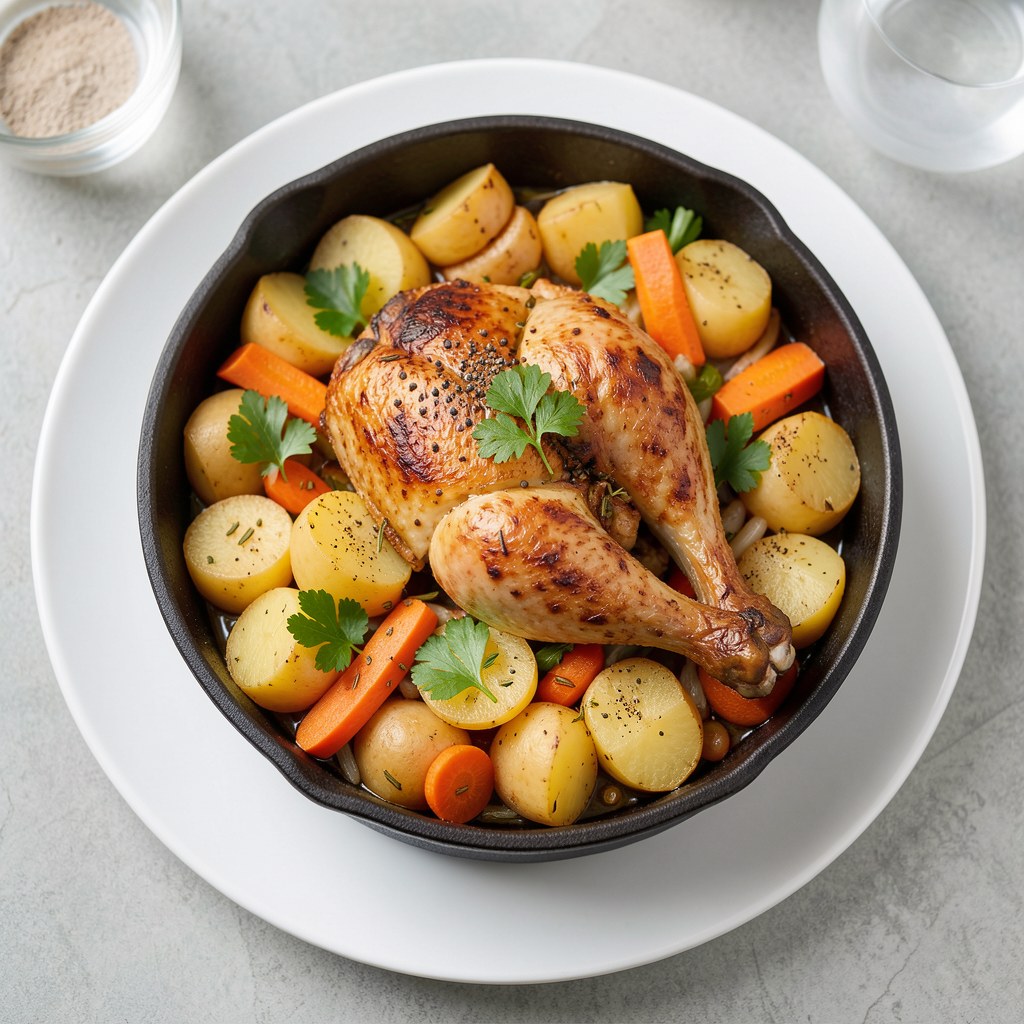 Kurczak pieczony z warzywami i ziemniakami z garnka rzymskiego