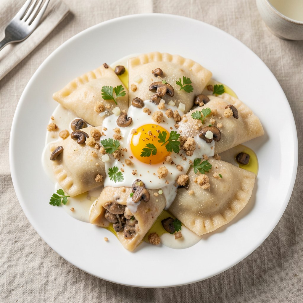 Pierogi razowe z kurkami i oscypkiem